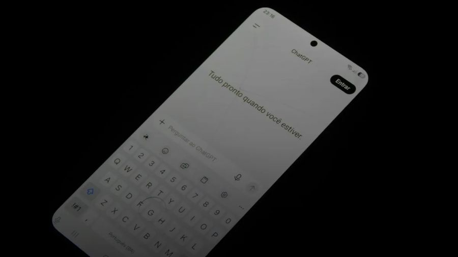 A smartphone screen displaying a chat interface with a virtual keyboard on black