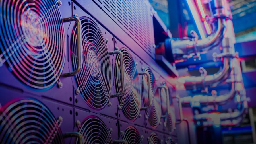 Close-up of server cooling fans in a vibrant data center