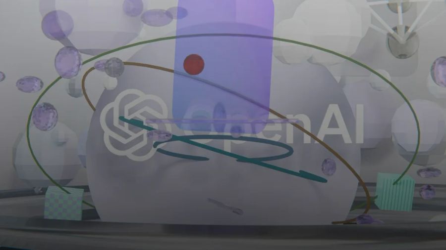 Openai logo surrounded by abstract data network elements