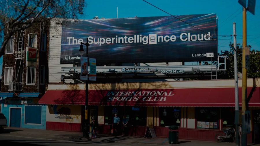 Billboard displays "the superintelligence cloud" advertisement.