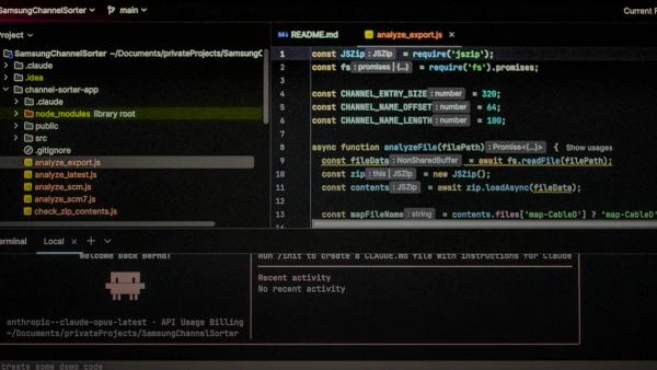 Computer screen displaying code and project files
