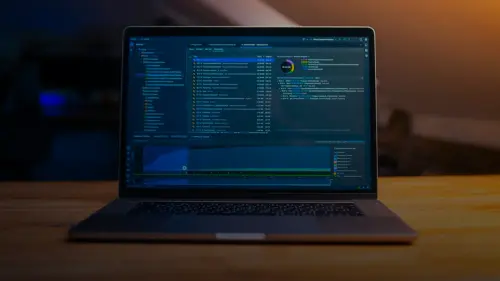 Laptop screen displaying code and data graphs