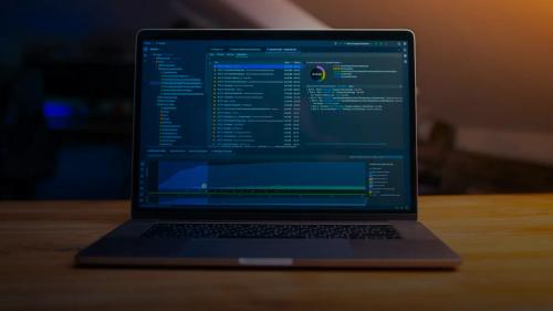 Laptop screen displaying code and data graphs