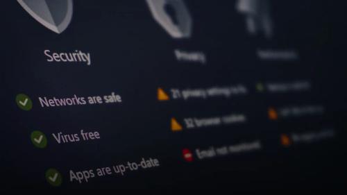 A security and privacy dashboard with its status.