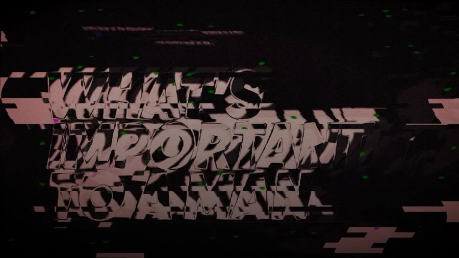 Distorted text with glitch effects on black background