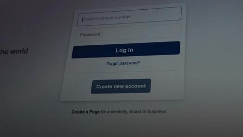 Facebook login screen with email and password fields