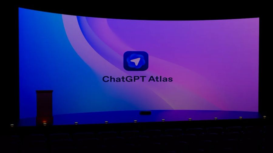 Chatgpt atlas logo displayed on a large screen