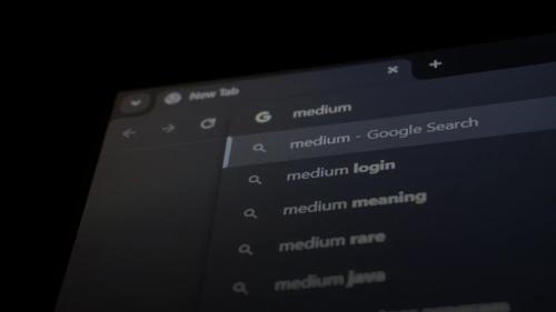 Browser search bar with medium suggestions