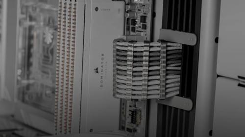 Close-up of computer server rack components