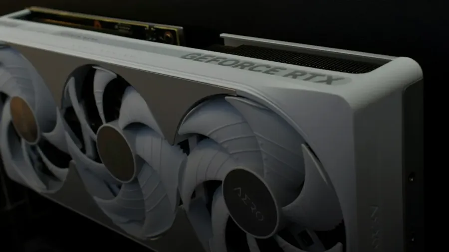 White graphics card with three fans and rtx logo