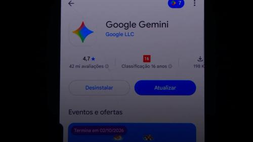 A smartphone screen displaying the Google Gemini app store page with update options