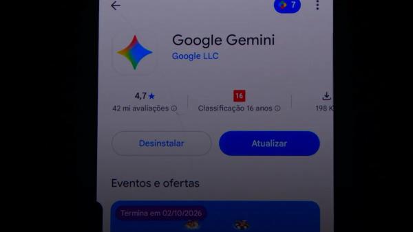 A smartphone screen displaying the Google Gemini app store page with update options
