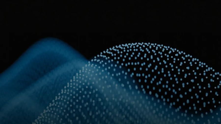 Abstract blue waves of glowing particles