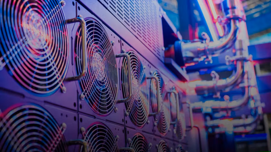 Close-up of server cooling fans in a vibrant data center