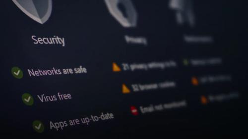 A security and privacy dashboard with its status.