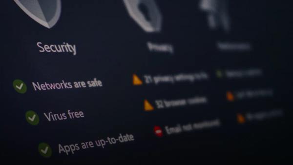 A security and privacy dashboard with its status.
