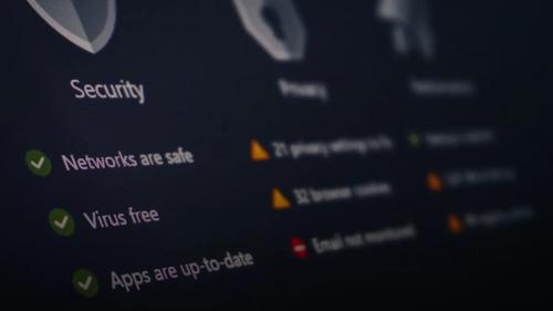 A security and privacy dashboard with its status