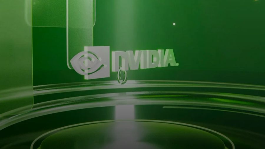 Nvidia logo on a green digital abstract background