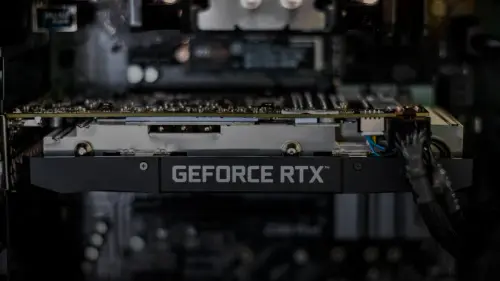selective focus photography of GEFORCE RTX graphics card