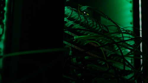 a close up of a rack of computer equipment