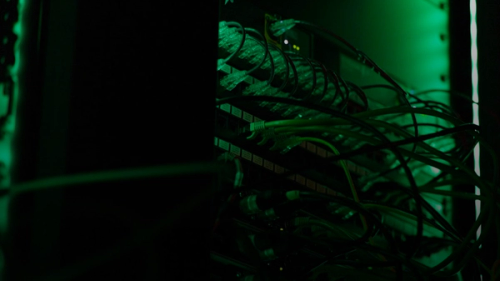 a close up of a rack of computer equipment