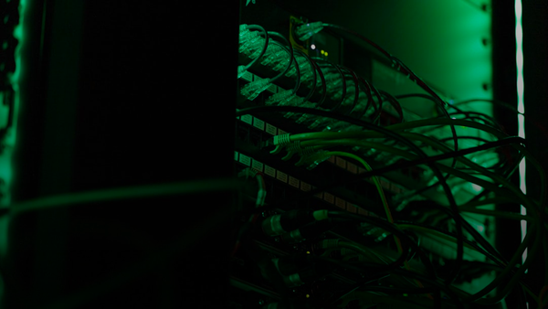 a close up of a rack of computer equipment
