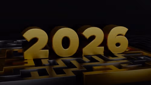 Golden 2026 numerals on a maze-like surface