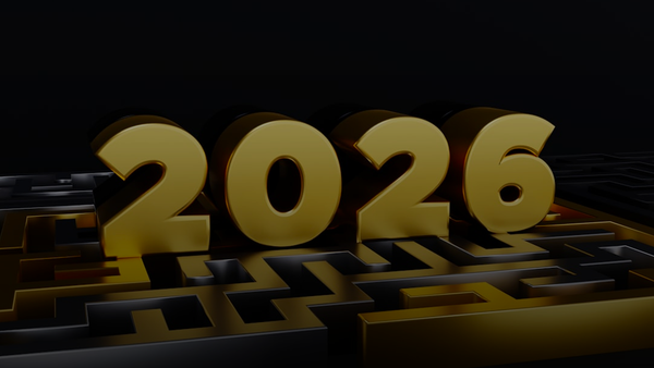 Golden 2026 numerals on a maze-like surface