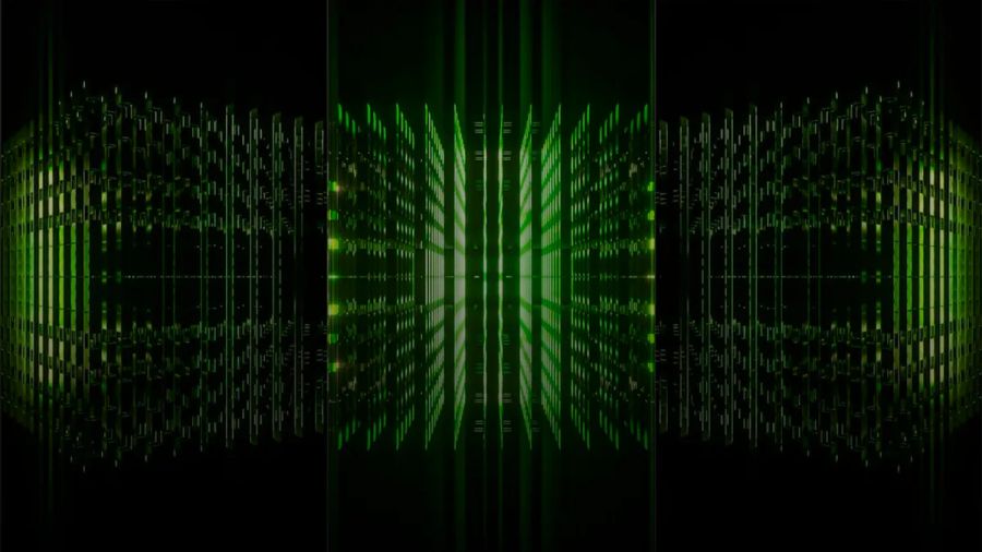 a series of three images with a green and black background