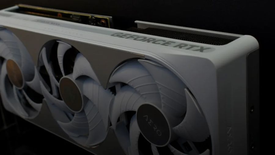 White graphics card with three fans and rtx logo