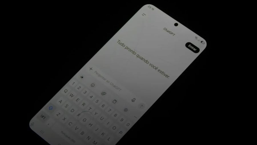 A smartphone screen displaying a chat interface with a virtual keyboard on black